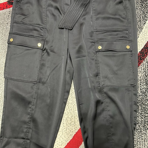 NWT WHBM Belted Tapered Utility Trouser Black Satin - Picture 8 of 8